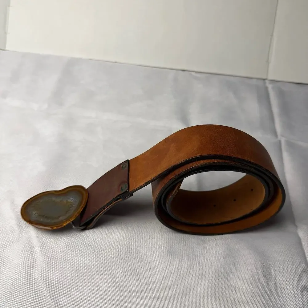 VTG‎ The Highwayman Brazilian Agate Buckle Steerhide Leather Belt XXL Western